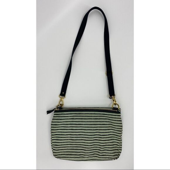Fossil green striped fold over bag - Picture 2 of 8